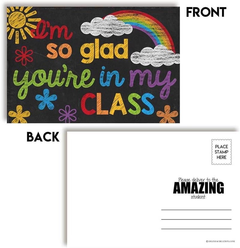 Amanda Creation Glad You're in My Class Colorful Chalkboard Themed Blank Postcards for Students from Teachers, 30 4"x6" Fill in Notecards by AmandaCreation - Image 3